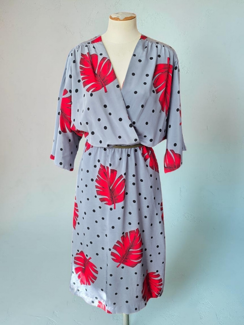 Vintage 1980s On The Rocks Tropical Leaf  Wrap Style Midi Dress Womens XL